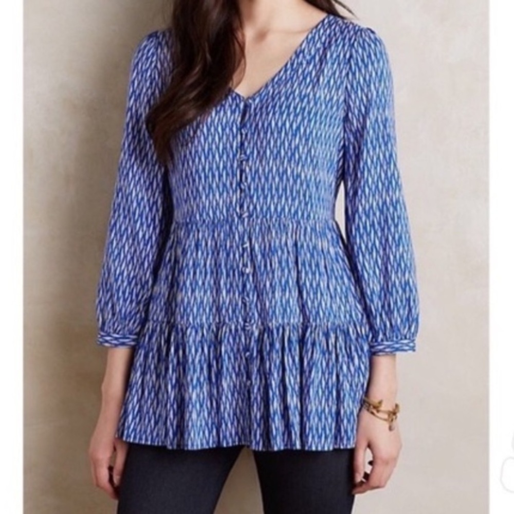 Anthropologie Maeve Lila tribal tiered blouse, small